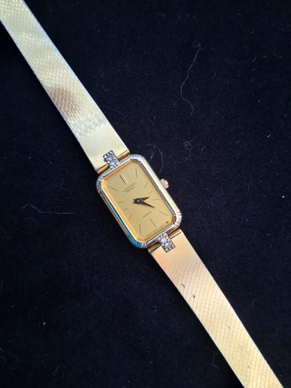 Seiko LaSalle Gold-Tone Rectangular Ladies Tank Watch with Crystal Accents - Picture 3 of 8